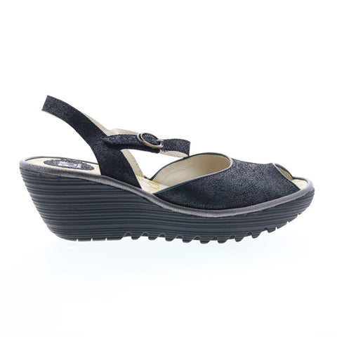 Fly London Yora YORA830FLY-007 Womens Black Leather Wedges Heels Shoes