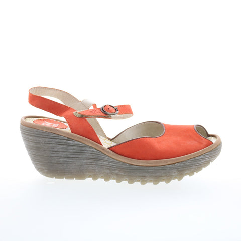 Fly London Yora YORA830FLY-003 Womens Orange Leather Wedges Sandals Shoes