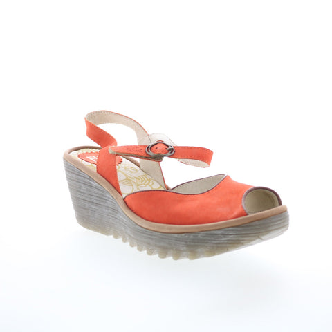 Fly London Yora YORA830FLY-003 Womens Orange Leather Wedges Sandals Shoes