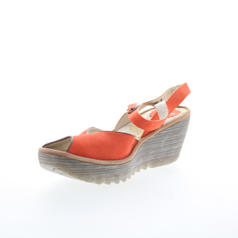 Fly London Yora YORA830FLY-003 Womens Orange Leather Wedges Sandals Shoes
