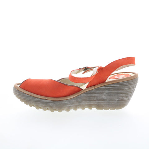 Fly London Yora YORA830FLY-003 Womens Orange Leather Wedges Sandals Shoes