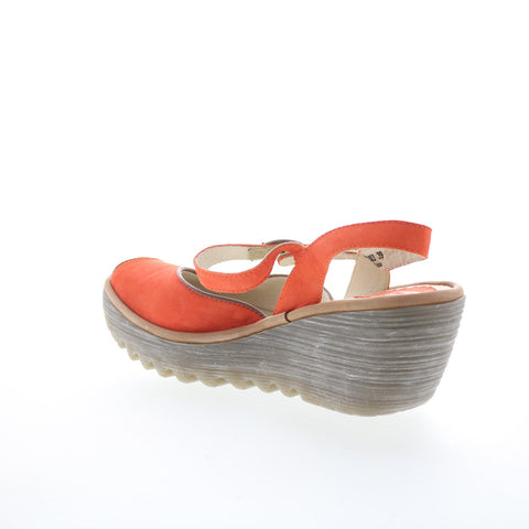 Fly London Yora YORA830FLY-003 Womens Orange Leather Wedges Sandals Shoes