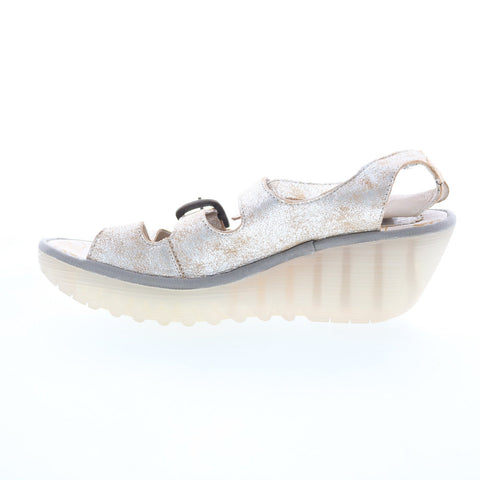 Fly London Yorn YORN388FLY-003 Womens Gray Leather Wedges Sandals Shoes