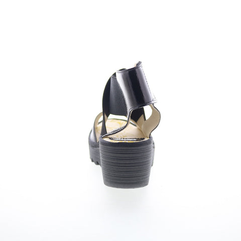 Fly London Yuba YUBA385FLY-011 Womens Black Leather Wedges Sandals Shoes