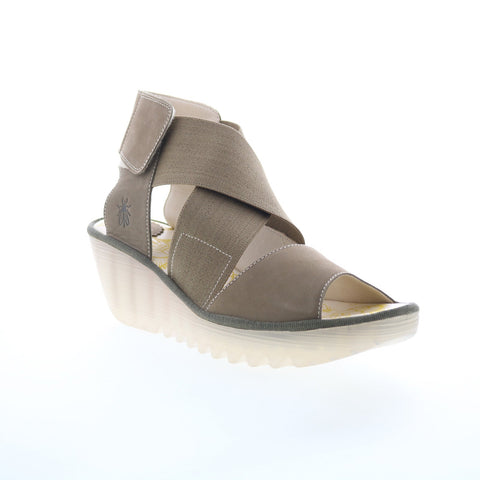 Fly London Yuba YUBA385FLY-005 Womens Brown Leather Wedges Sandals Shoes