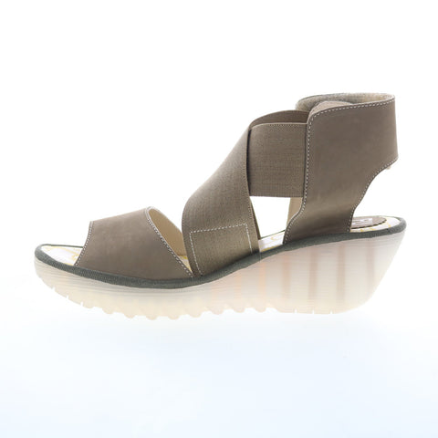Fly London Yuba YUBA385FLY-005 Womens Brown Leather Wedges Sandals Shoes