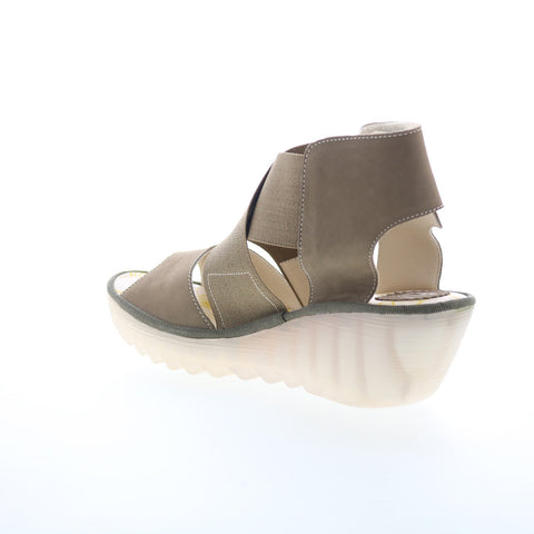 Fly London Yuba YUBA385FLY-005 Womens Brown Leather Wedges Sandals Shoes