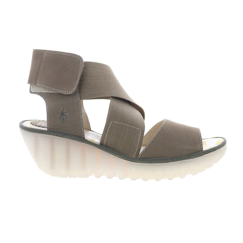 Fly London Yuba YUBA385FLY-005 Womens Brown Leather Wedges Sandals Shoes