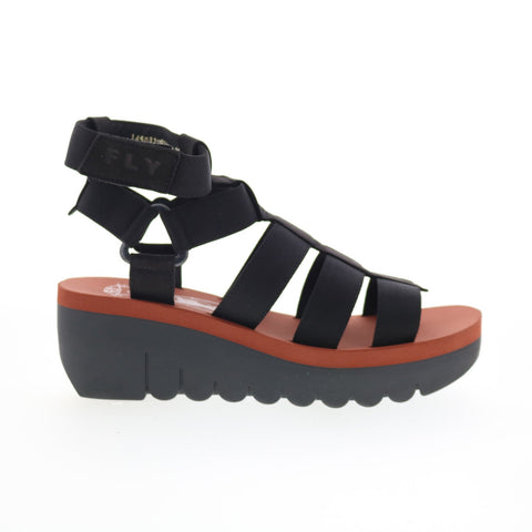 Fly London Yufi YUFI032FLY-003 Womens Black Nubuck Platform Sandals Shoes