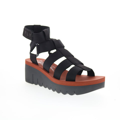 Fly London Yufi YUFI032FLY-003 Womens Black Nubuck Platform Sandals Shoes