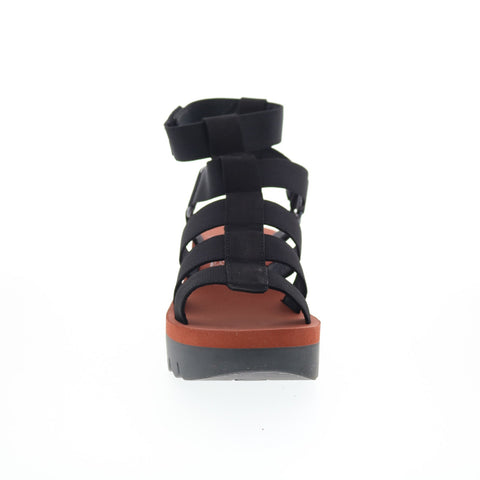 Fly London Yufi YUFI032FLY-003 Womens Black Nubuck Platform Sandals Shoes
