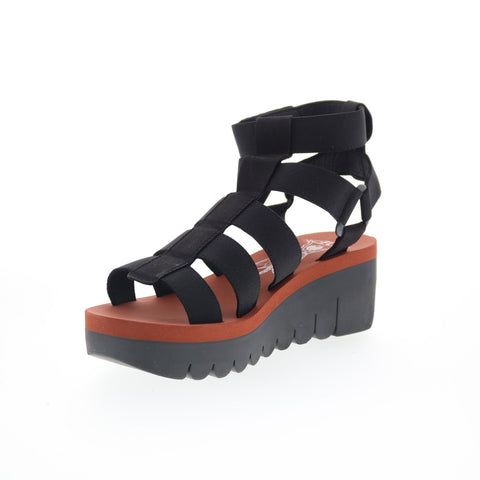 Fly London Yufi YUFI032FLY-003 Womens Black Nubuck Platform Sandals Shoes