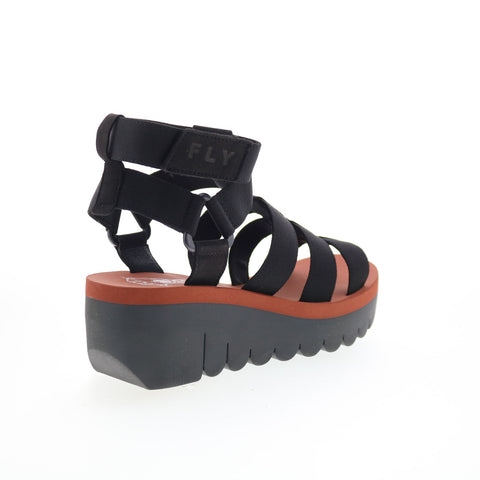 Fly London Yufi YUFI032FLY-003 Womens Black Nubuck Platform Sandals Shoes
