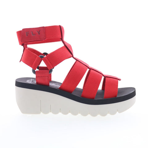 Fly London Yufi YUFI032FLY-005 Womens Red Leather Platform Sandals Shoes