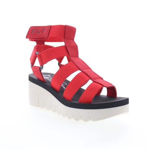 Fly London Yufi YUFI032FLY-005 Womens Red Leather Platform Sandals Shoes