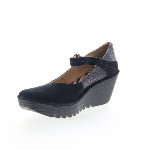Fly London Yuko YUKO082FLY-008 Womens Black Leather Wedges Sandals Shoes