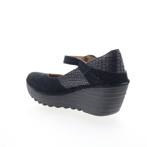 Fly London Yuko YUKO082FLY-008 Womens Black Leather Wedges Sandals Shoes