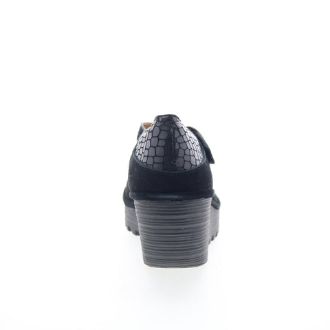 Fly London Yuko YUKO082FLY-008 Womens Black Leather Wedges Sandals Shoes