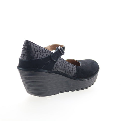 Fly London Yuko YUKO082FLY-008 Womens Black Leather Wedges Sandals Shoes
