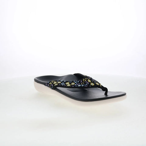 Spenco Yumi Dainty Floral Womens Black Wide Flip-Flops Sandals Shoes