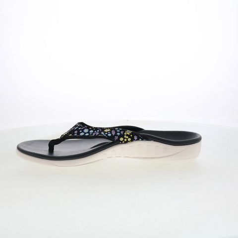 Spenco Yumi Dainty Floral Womens Black Wide Flip-Flops Sandals Shoes