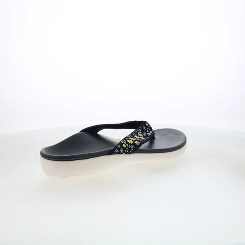 Spenco Yumi Dainty Floral Womens Black Wide Flip-Flops Sandals Shoes