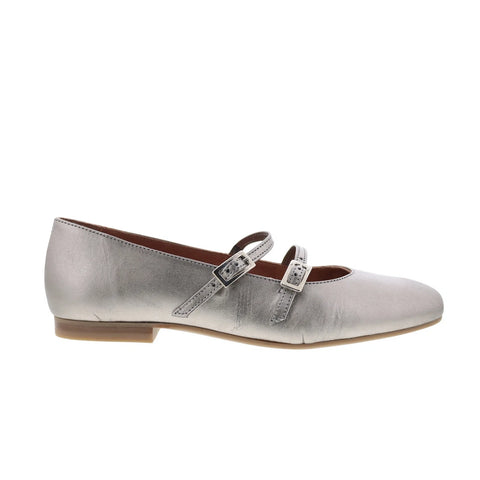 Miz Mooz Zaida Womens Gray Leather Hook & Loop Ballet Flats Shoes
