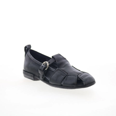 A.S. 98 Zoie Womens Black Leather Hook & Loop Loafer Flats Shoes