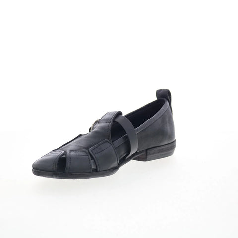 A.S. 98 Zoie Womens Black Leather Hook & Loop Loafer Flats Shoes