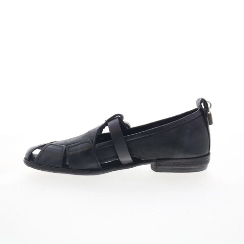 A.S. 98 Zoie Womens Black Leather Hook & Loop Loafer Flats Shoes