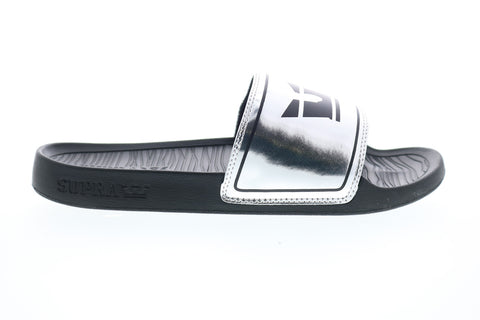 Supra Lockup 06127-083-M Mens Silver Gray Slip On Slides Sandals Shoes