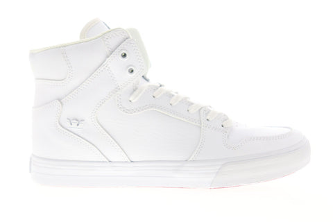 Supra Vaider 08201-149-M Mens White Leather Lace Up Skate Sneakers