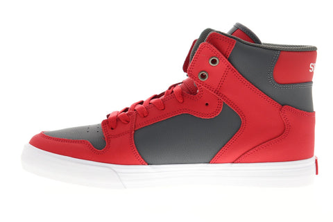 Supra Vaider 08206-607-M Mens Gray Leather Lace Up High Top Sneakers Shoes