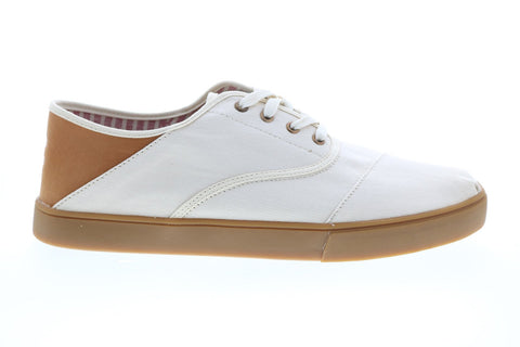 Toms Cordones 10013556 Mens White Canvas Lace Up Lifestyle Sneakers Shoes