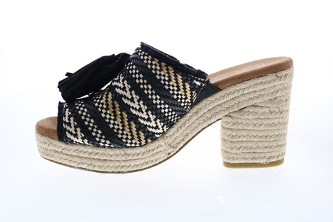 Toms Junie 10013588 Womens Black Canvas Slip On Heels Mules Shoes