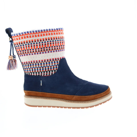 Toms Makenna 10014152 Womens Blue Suede Zipper Casual Dress Boots Shoes