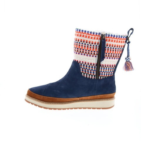Toms Makenna 10014152 Womens Blue Suede Zipper Casual Dress Boots Shoes