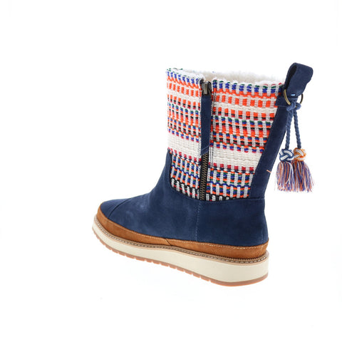 Toms Makenna 10014152 Womens Blue Suede Zipper Casual Dress Boots Shoes