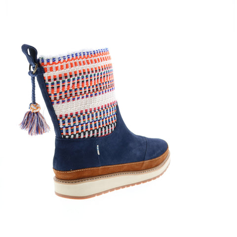 Toms Makenna 10014152 Womens Blue Suede Zipper Casual Dress Boots Shoes