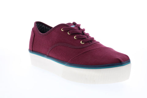 Toms Cordones Boardwalk 10014450 Womens Red Canvas Lace Up Lifestyle Sneakers Shoes