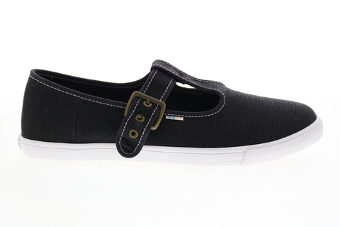 Toms Joon 10015082 Womens Black Canvas Flats Mary Jane Shoes