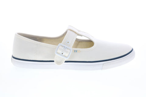 Toms Joon 10015100 Womens White Canvas Flats Mary Jane Shoes