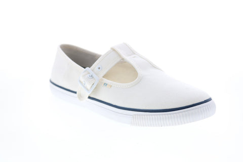 Toms Joon 10015100 Womens White Canvas Flats Mary Jane Shoes