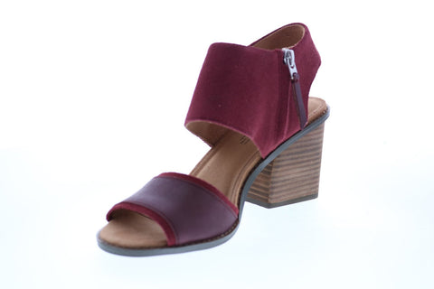 Toms Majorca Block 10015103 Womens Red Suede Zipper Heels Mules Shoes