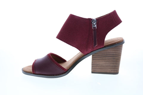 Toms Majorca Block 10015103 Womens Red Suede Zipper Heels Mules Shoes