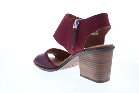 Toms Majorca Block 10015103 Womens Red Suede Zipper Heels Mules Shoes