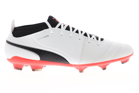 Puma One 17.3 FG 10407401 Mens White Leather Athletic Soccer Cleats Shoes