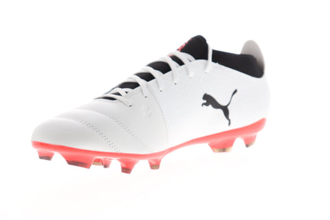 Puma One 17.3 FG 10407401 Mens White Leather Athletic Soccer Cleats Shoes
