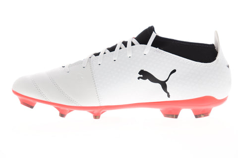 Puma One 17.3 FG 10407401 Mens White Leather Athletic Soccer Cleats Shoes