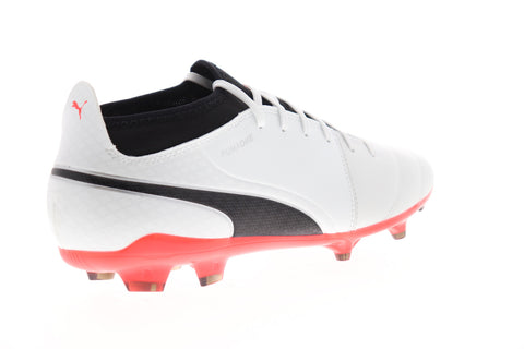 Puma One 17.3 FG 10407401 Mens White Leather Athletic Soccer Cleats Shoes